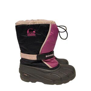 Sorel Flurry TP Pink Black Pull On Insulated Winter Snow Boots Women's Size  7